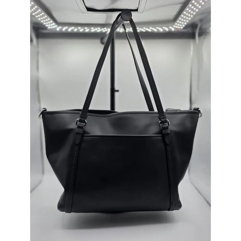 Coach Peyton Black Crossgrain Leather Zip Top Tote Shoulder Bag F23667
